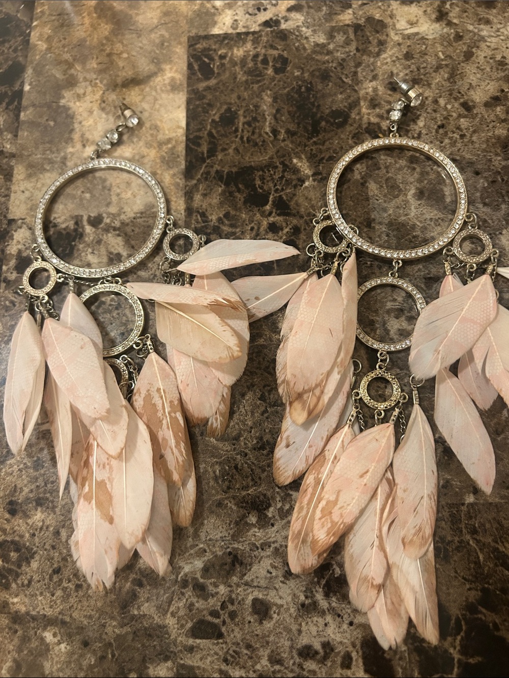 Pink Faux Feather Chandelier Earrings